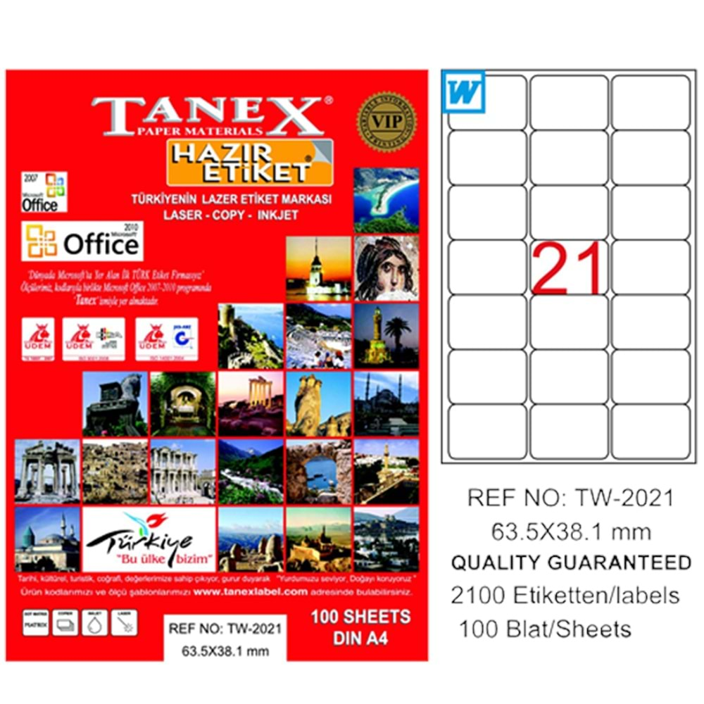 Tanex Lazer Etiket 100 Yp 63X38Mm Tw-2021