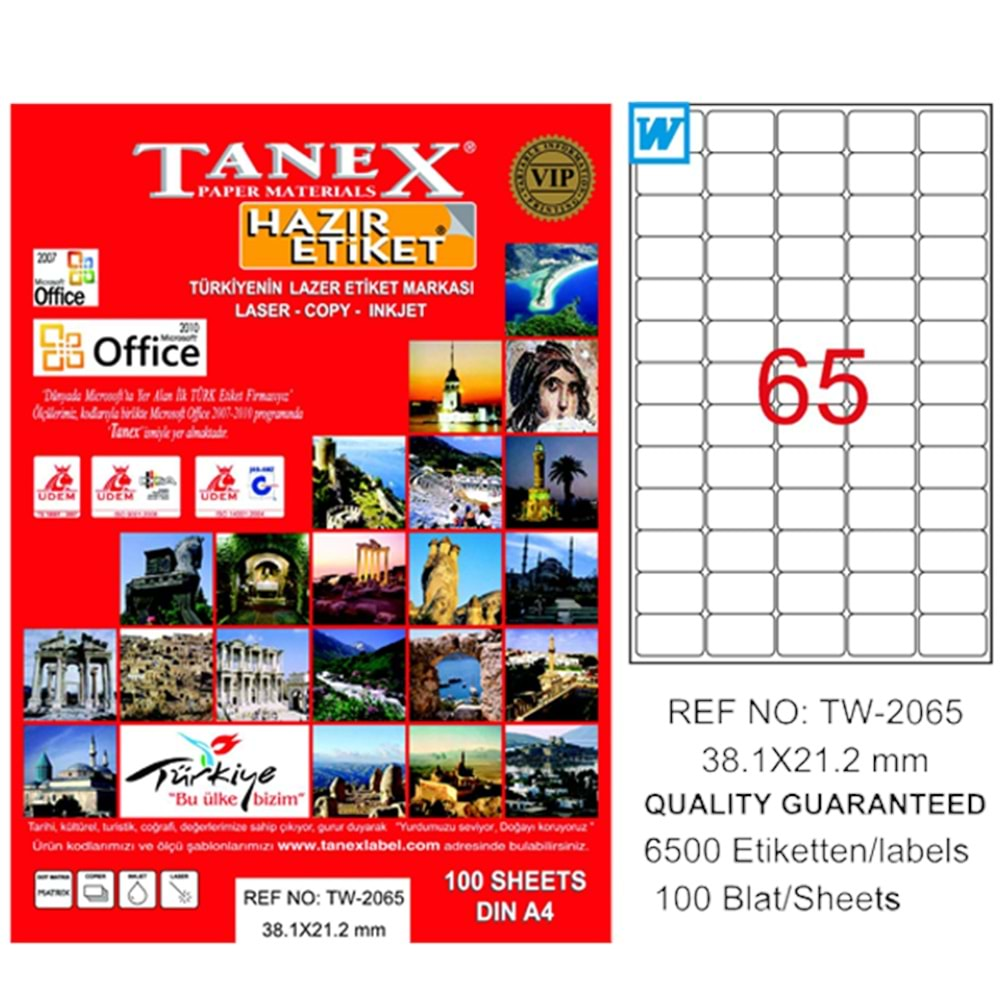 Tanex Lazer Etiket 100 Yp 38.1X21.2Mm Tw-2065