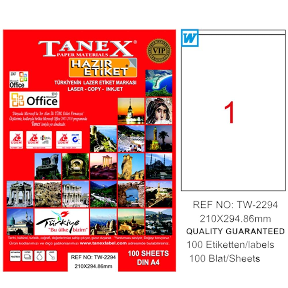 Tanex Lazer Etiket 100 Yp 210X294Mm Tw-2294