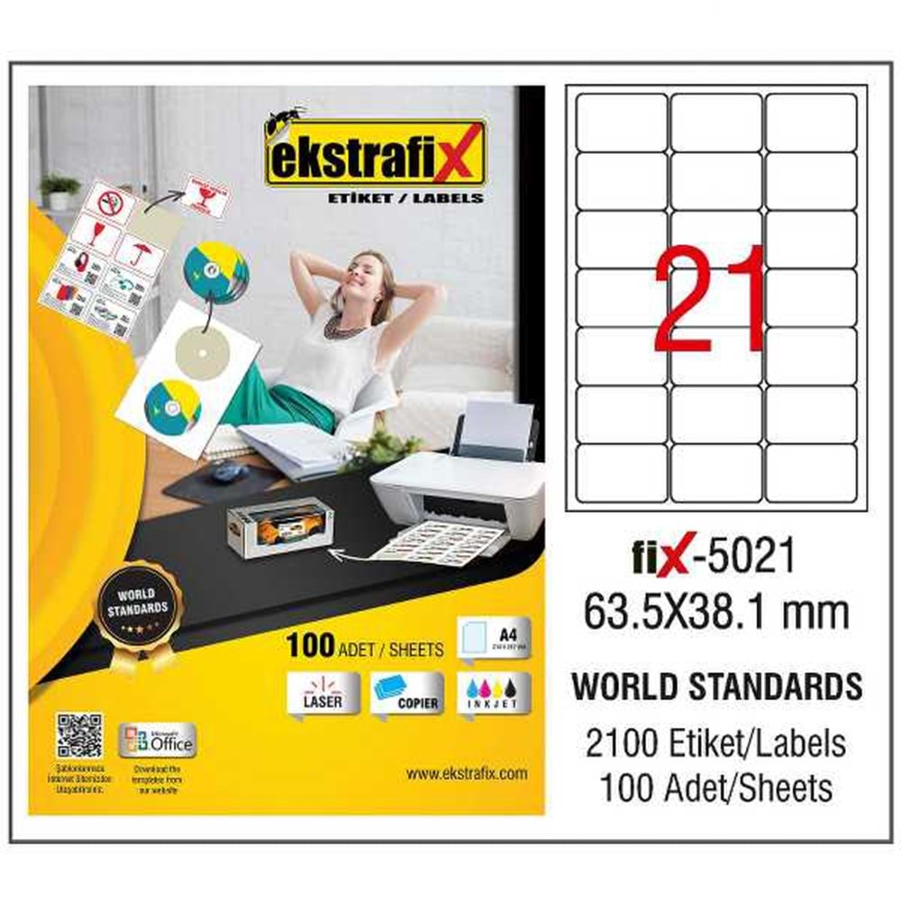 Ekstrafix Lazer Etiket 100 Yp 63.5X38.1Mm Fix-5021