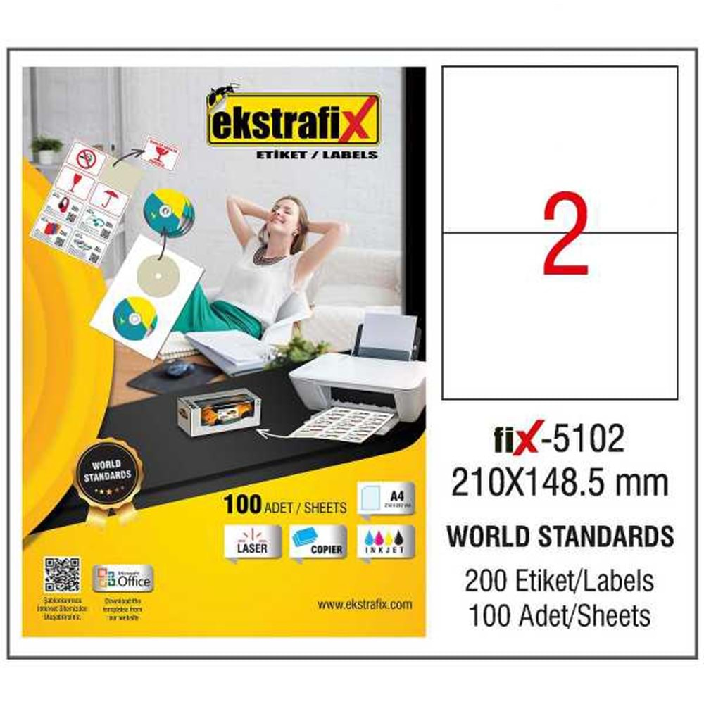 Ekstrafix Lazer Etiket 100 Yp 210X148.5Mm Fix-5102