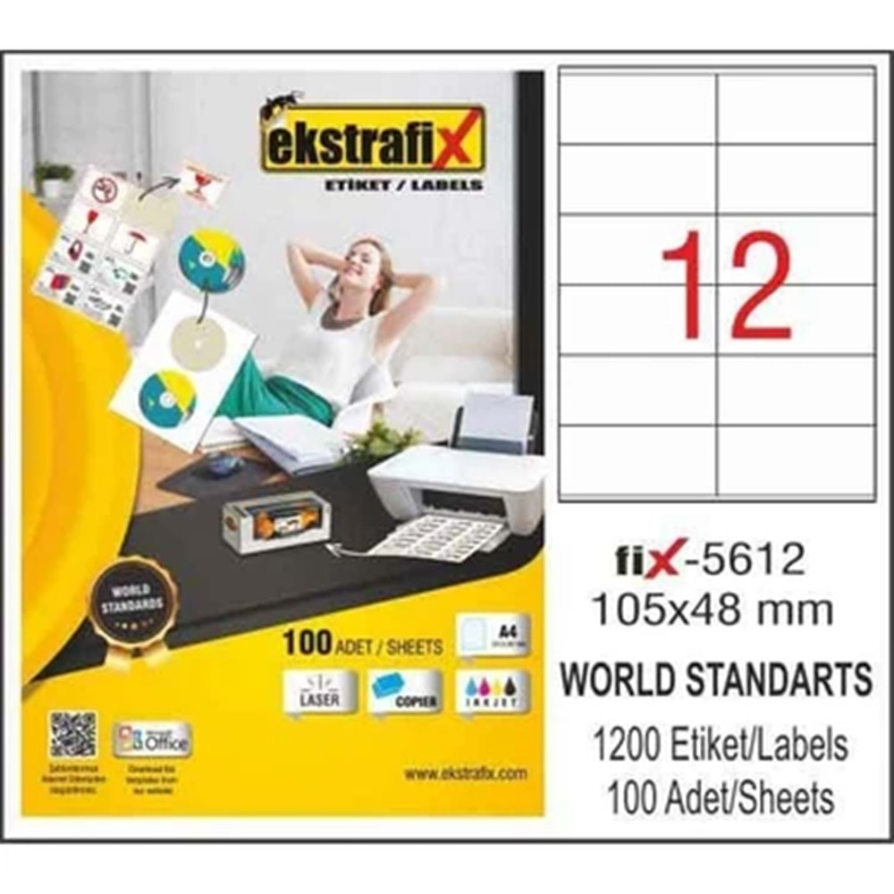 Ekstrafix Lazer Etiket 100 Yp 105X48Mm Fix-5612