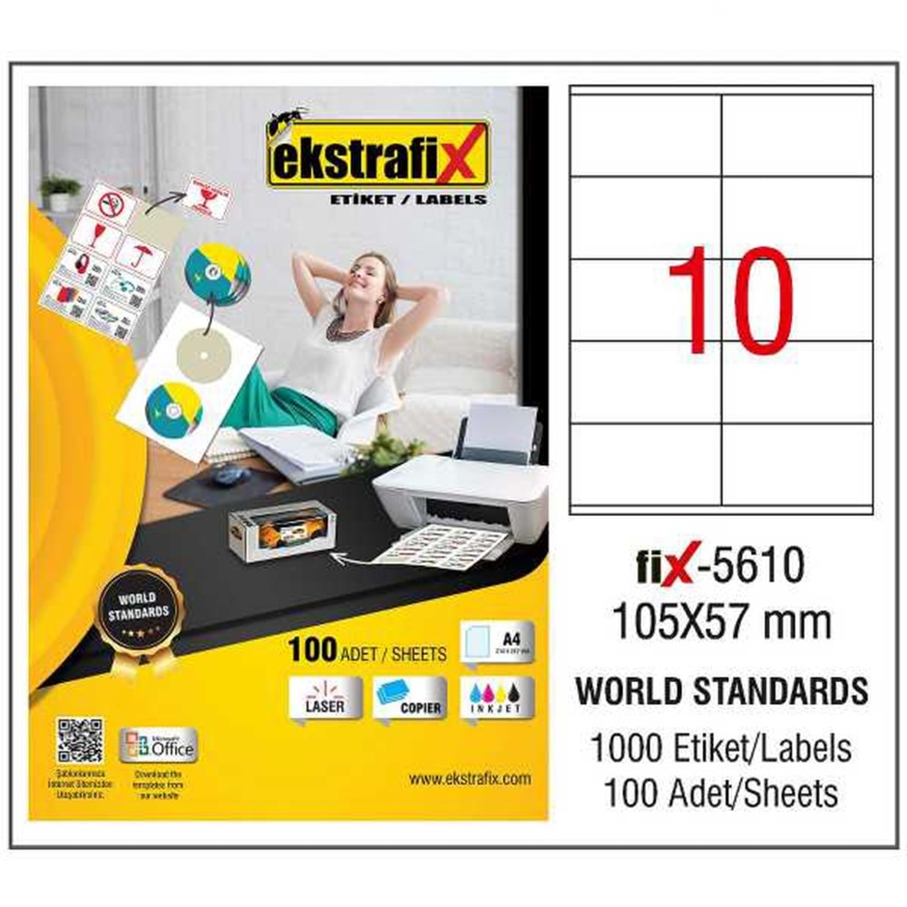 Ekstrafix Lazer Etiket 100 Yp 105X57Mm Fix-5610