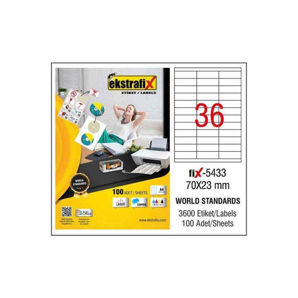 Ekstrafix Lazer Etiket 100 Yp 70X23Mm Fix-5433