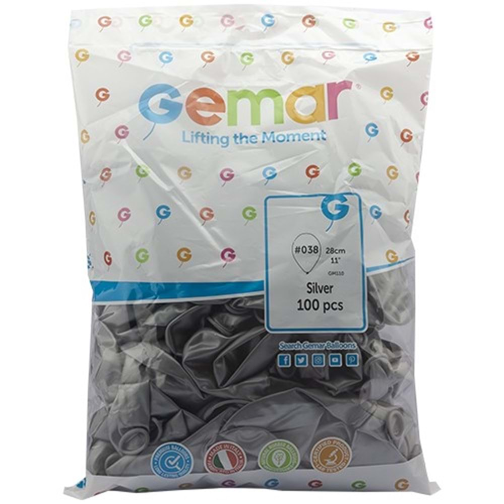 Gemar Metalik Balon Gm110 28Cm 100 Lü Gümüş 038