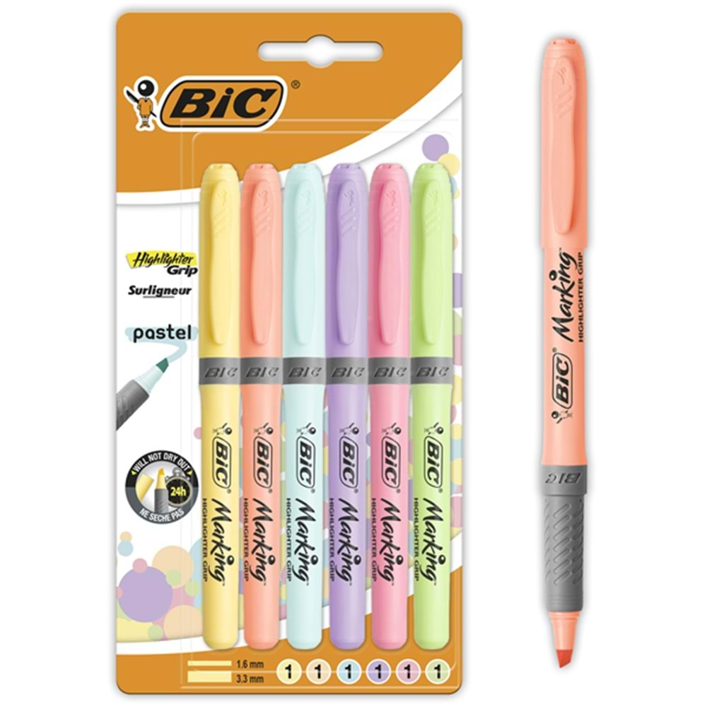 Bic Fosforlu Kalem Grip Pastel 6 Lı 992561