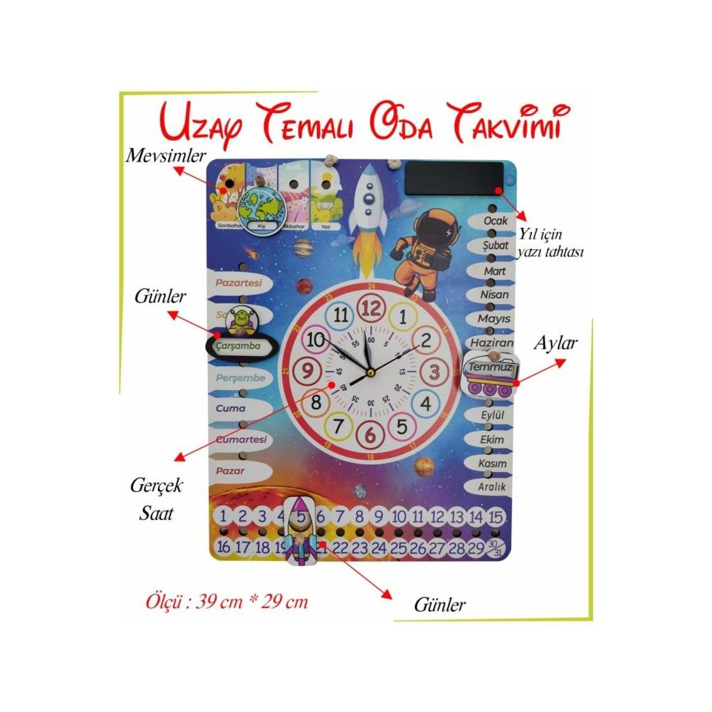 Ankebut Oyuncak Çocuk Odası Gezegen Temalı Gerçek Saatli Duvar Takvimi