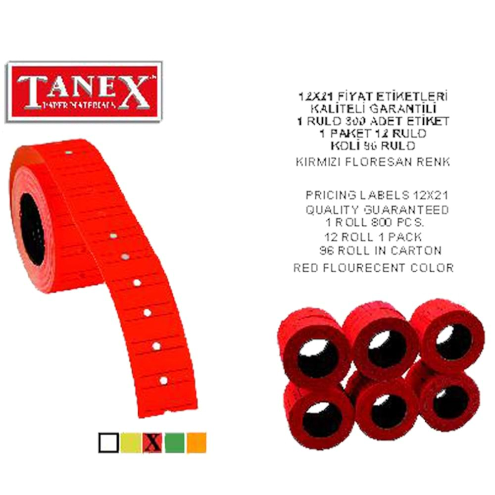 Tanex Fiyat Etiketi Çizgili 12x21 Fosforlu Kırmızı ( 1 Adet)