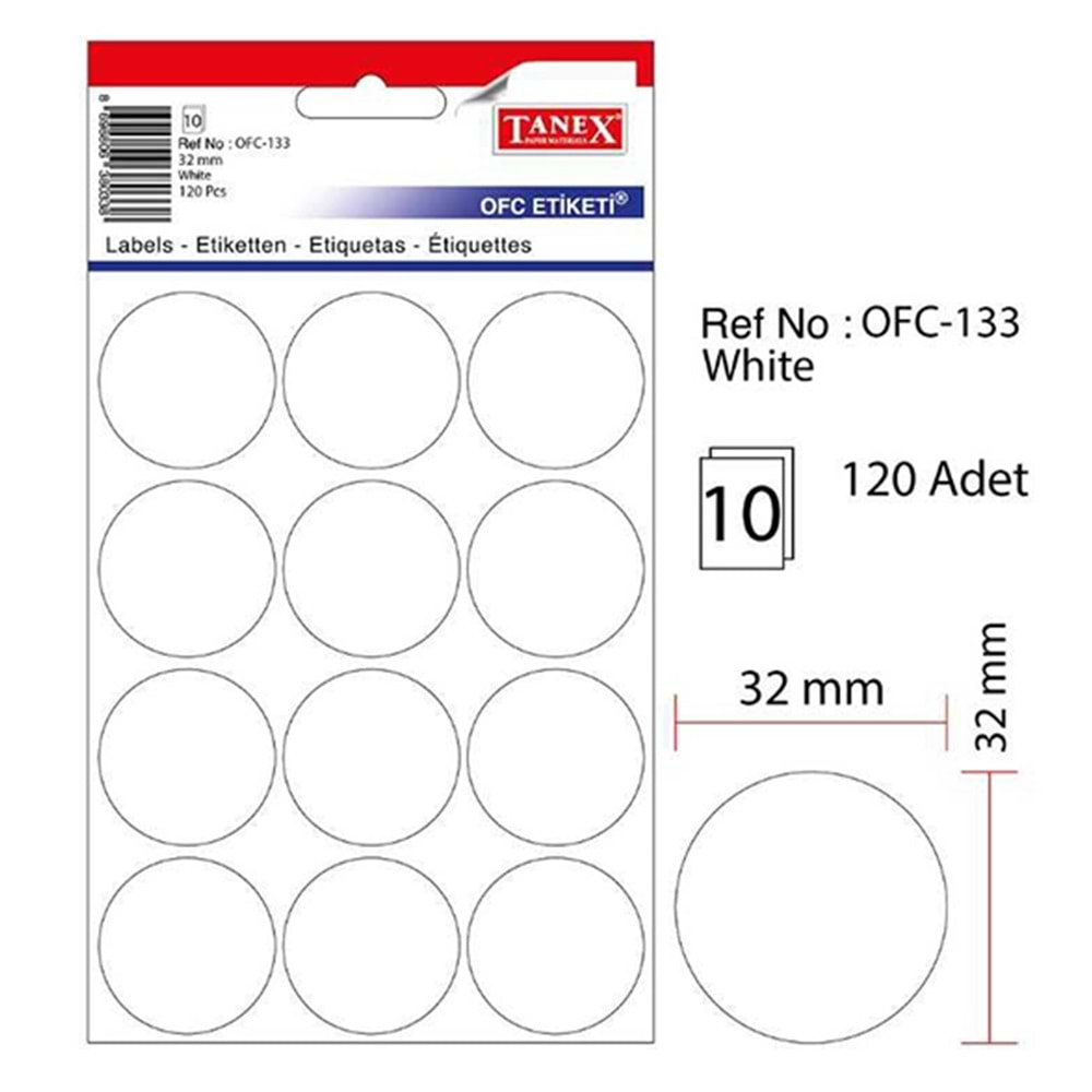 Tanex Ofis Etiketi ?32mm Ofc-133 Beyaz