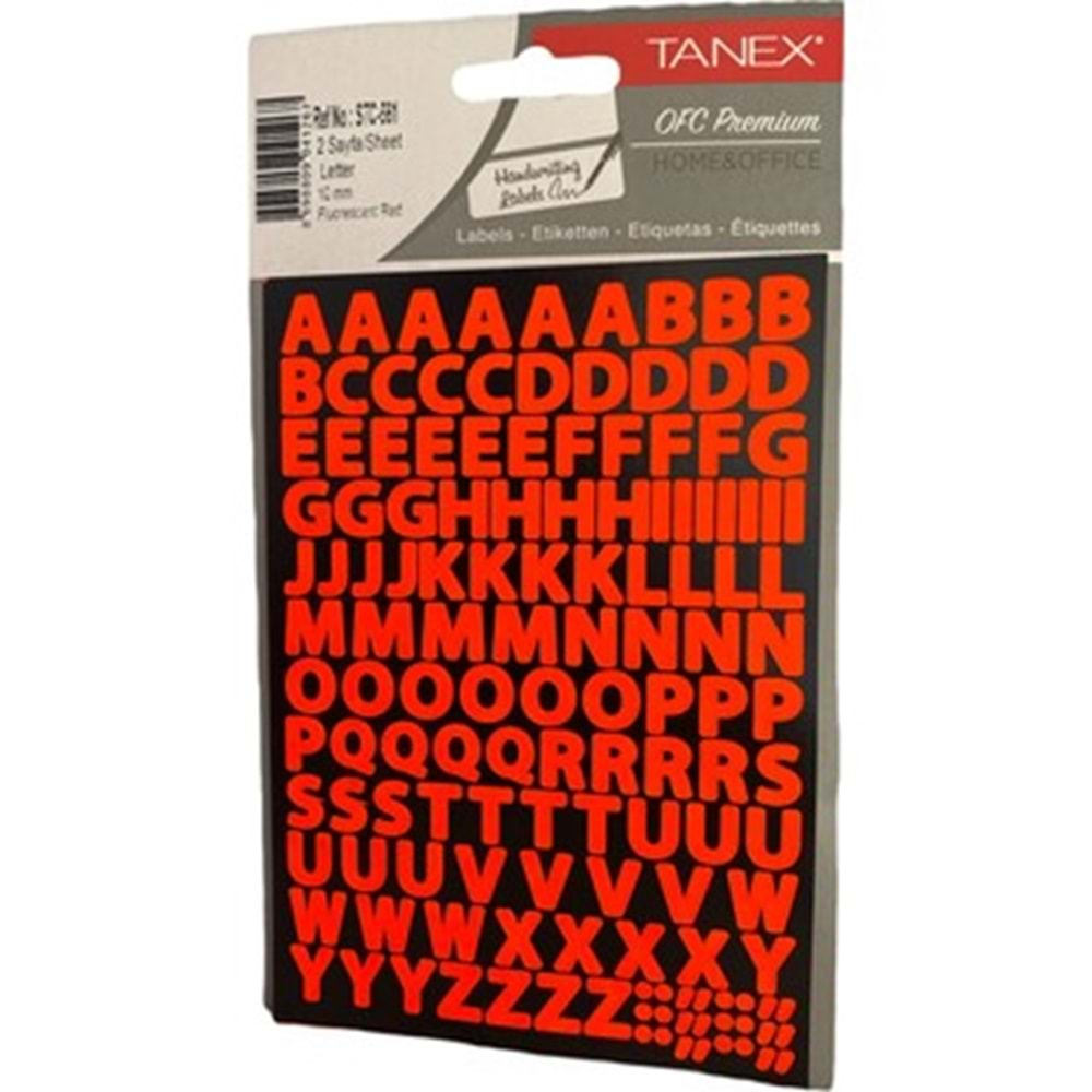 Tanex Harf Etiketi 10mm FLO Kırmızı 2 Li STC-561