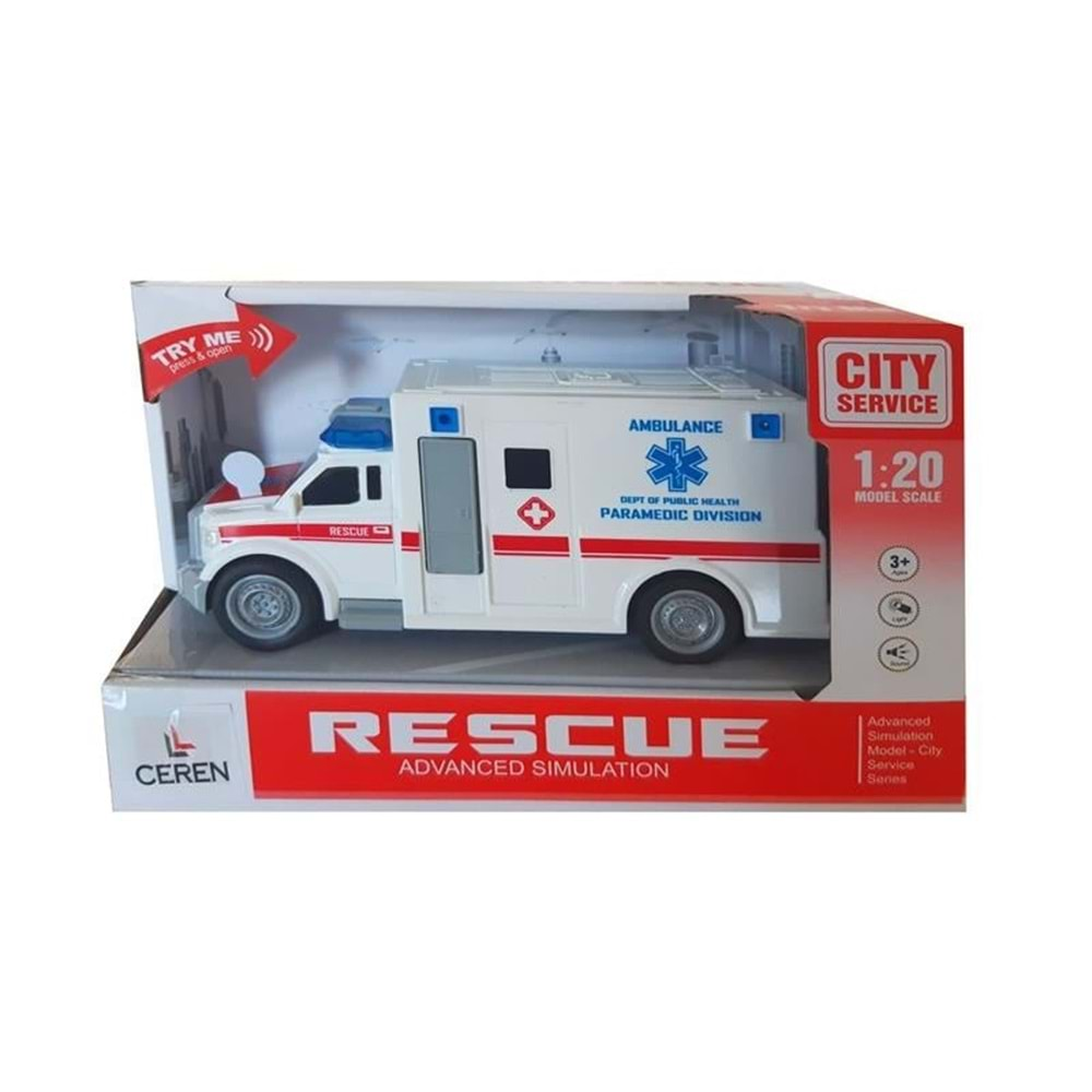 Ctoy Işıklı ve Sesli Sürtmeli Ambulans 1:20