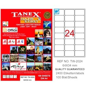 Tanex Lazer Etiket 100 Yp 64X34Mm Tw-2024