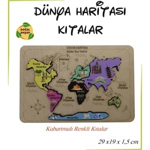 Ankebut Okul Öncesi Ahşap Dünya Haritası Kıtalar