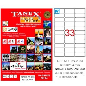 Tanex Lazer Etiket 100 Yp 63.5x25.4Mm Tw-2033