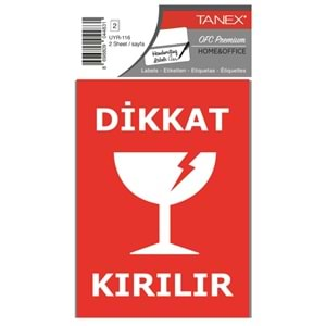 Tanex Uyr-116 Dikkat Kirilir Uyari Etiketi 2 Li 