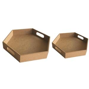 Mdf Tepsi Altıgen Tepsi Set 2 li 35x35 31x31