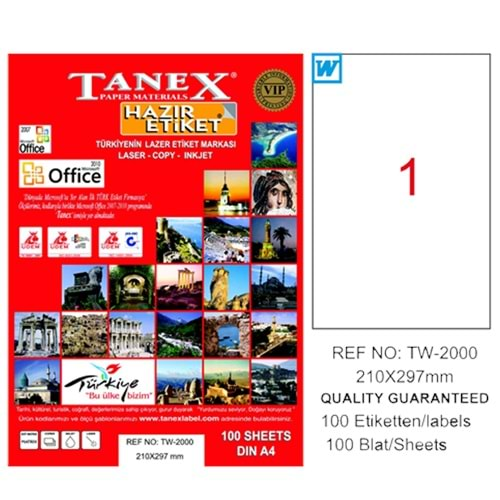 Tanex Lazer Etiket 100 Yp 210X297Mm Tw-2000