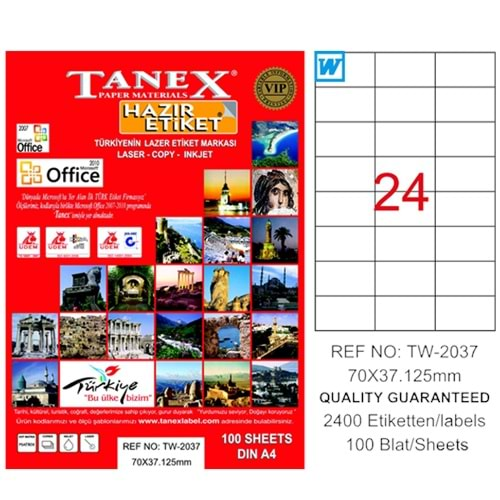 Tanex Lazer Etiket 100 Yp 70X37.125Mm Tw-2037