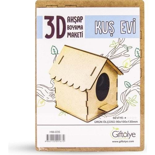 Giftölye 3D Ahşap Kuş Evi Küçük Hm-035