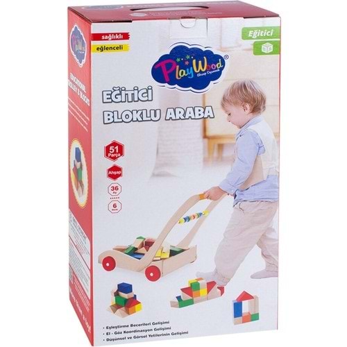 Playwood Kutuda Ahşap Eğitici Bloklu Araba Ony-373