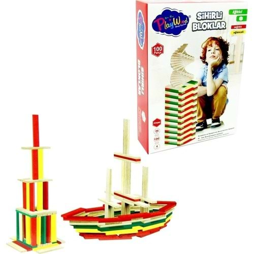 Playwood Kutuda Ahşap 100 Parça Sihirli Blokl Ony-358