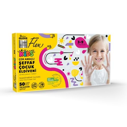 Flex Kids Çok Amaçlı Şeffaf Eldiven 50 li 3-9 yaş