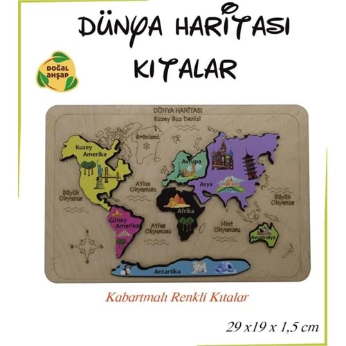 Ankebut Okul Öncesi Ahşap Dünya Haritası Kıtalar