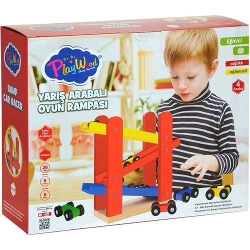 Play Wood Kutuda Ahşap Yarış Arabalı Oyun Rampası ONY-382