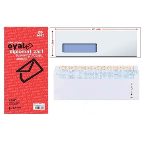 Oyal Diplomat Zarfı Pencere 10.5x24cm Beyaz -500-